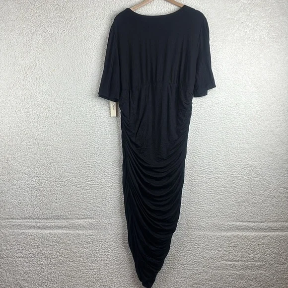 NWT Kiyonna Womens Black V Neck Ruch Bodycon Stretch Midi Dress Plus Size 2X - Picture 6 of 11